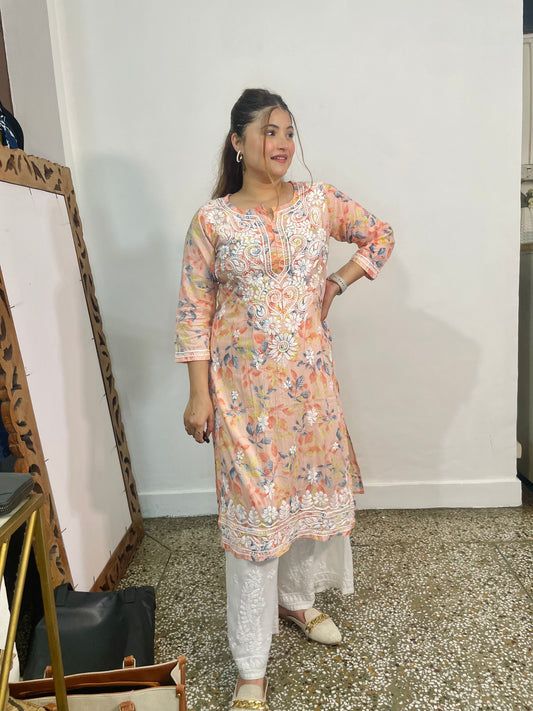 Chikankari Mulmul Straight Kurta