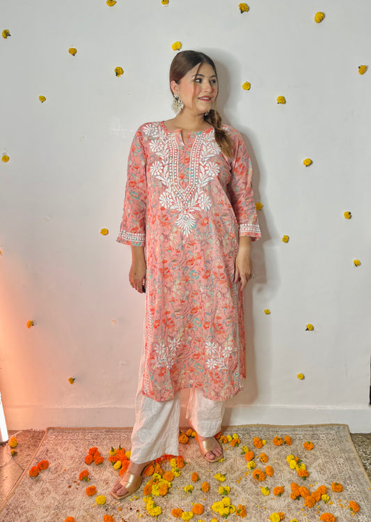 Chikankari Mulmul Straight Kurta