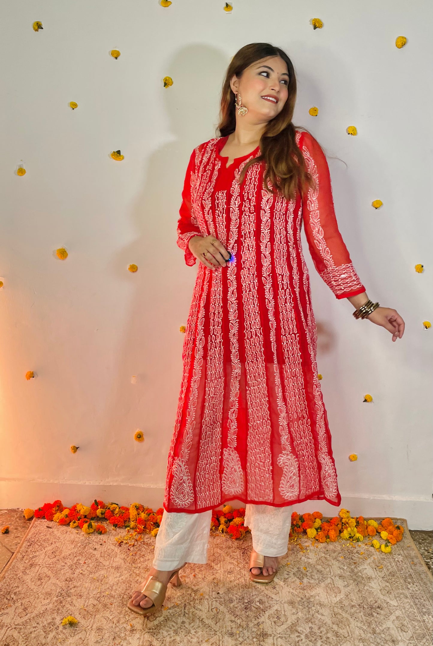 Red Long Georgette Jaal Anarkali