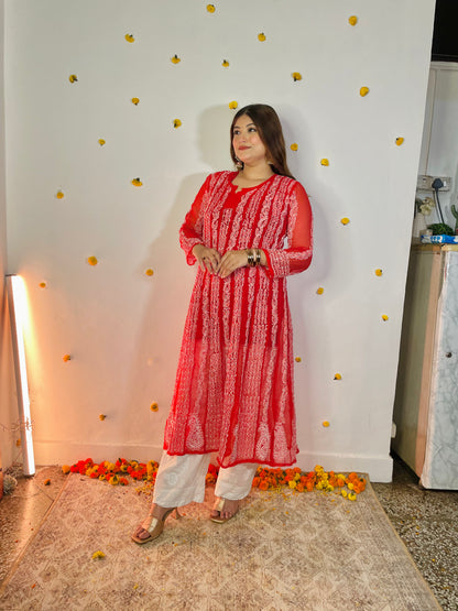 Red Long Georgette Jaal Anarkali