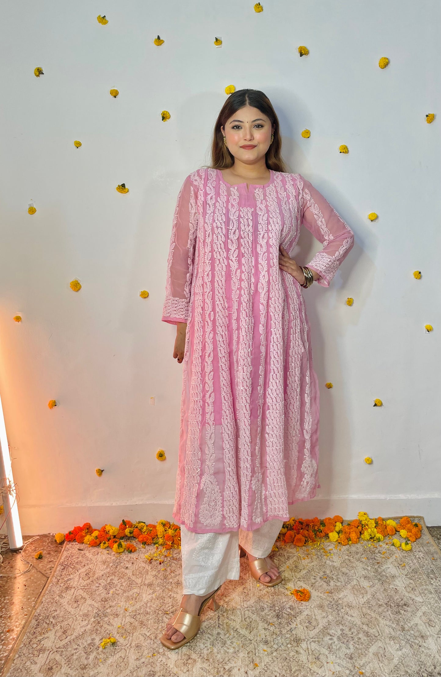 Pink Long Georgette Jaal Anarkali